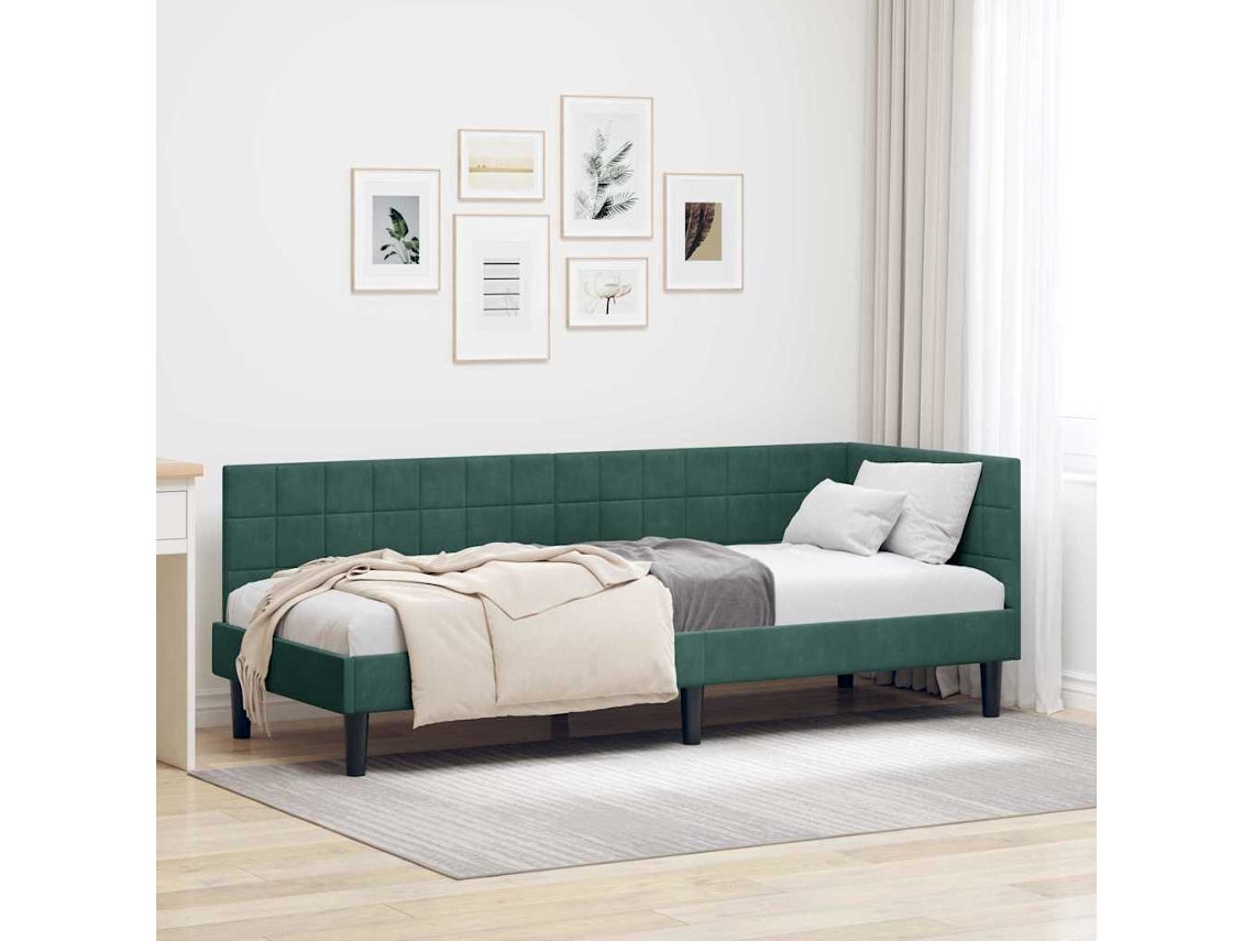 Vidaxl Estrutura De Cama De Canto Verde Escuro 80 Cm X 200 Cm Veludo