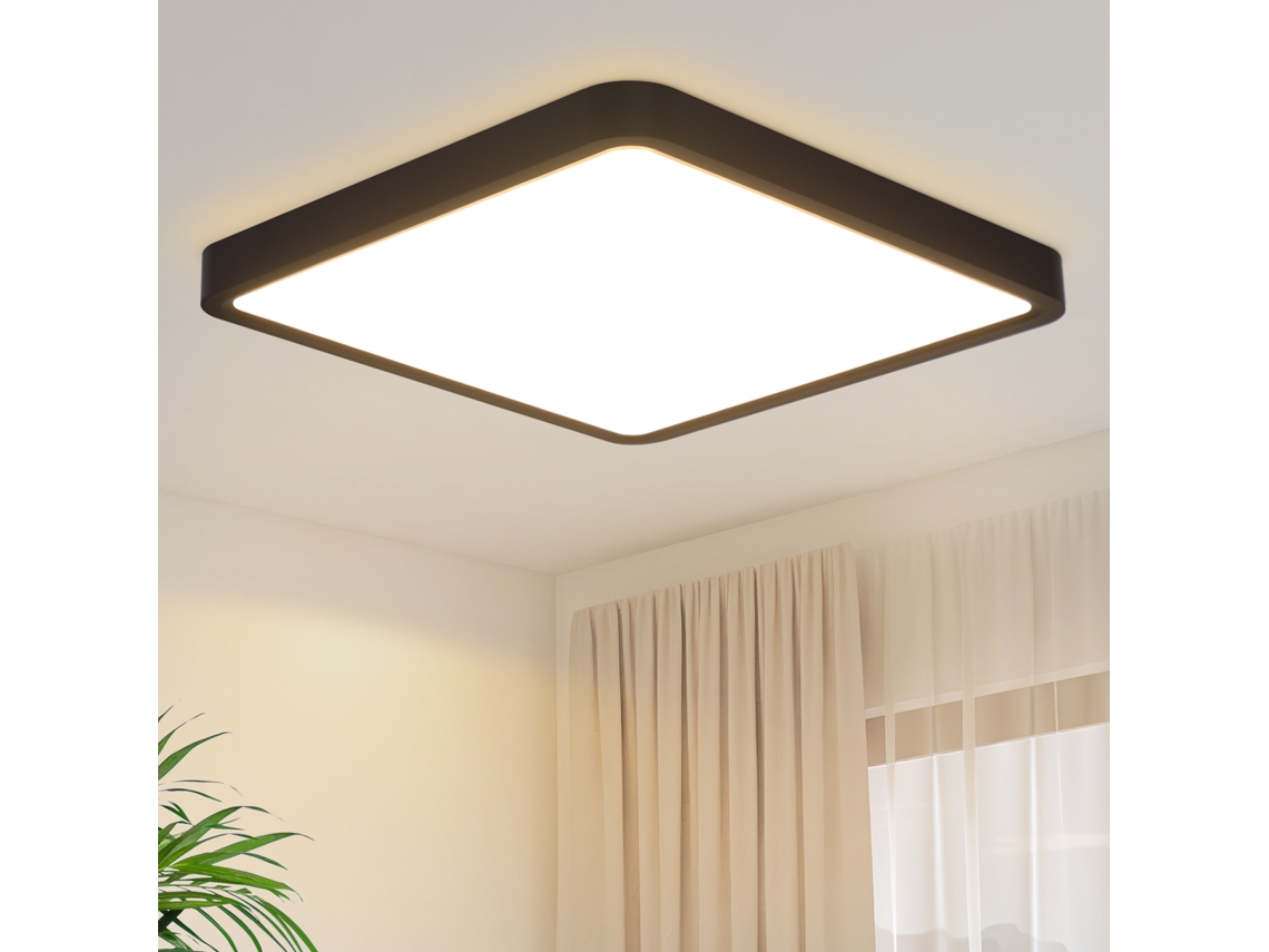 Luz De Teto Led Lâmpada De Teto Plano Quarto 23cm 18w Quadrado Preto 3000k Nettlife
