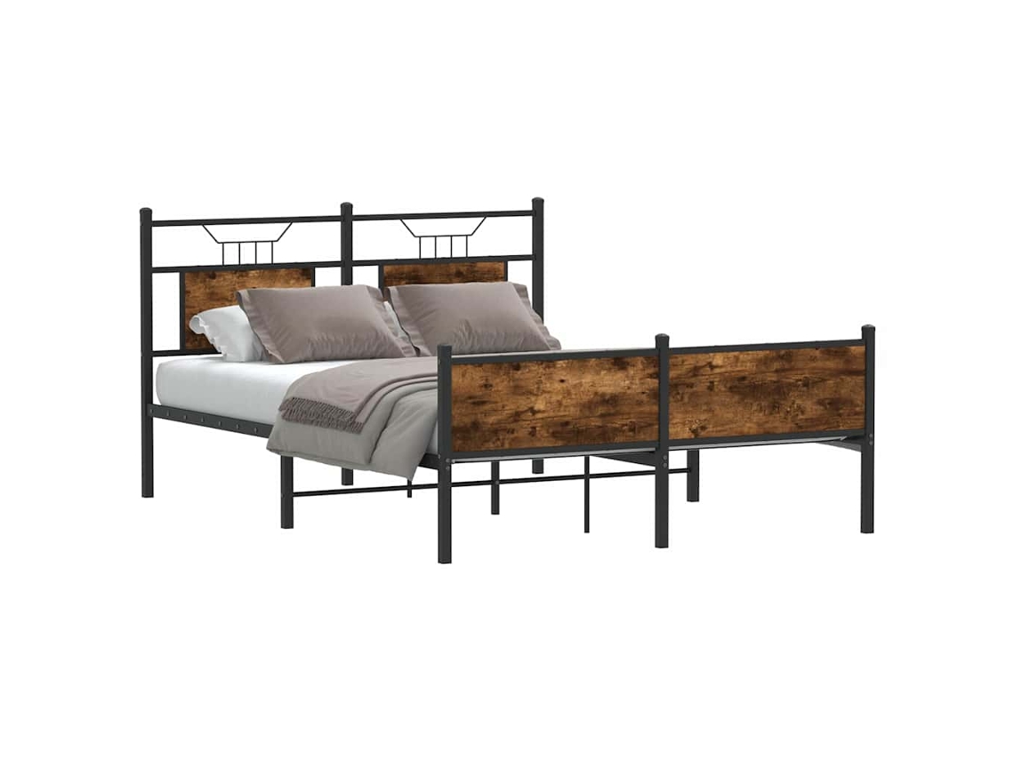 Vidaxl Estrutura De Cama S/ Colchão Derivados Madeira Carvalho Fumado