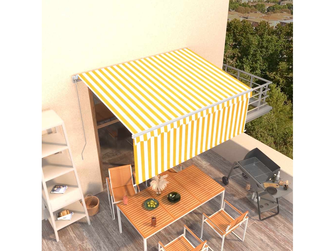 Vidaxl Toldo Retrátil Manual Com Estore 3,5x2,5 M Amarelo E Branco