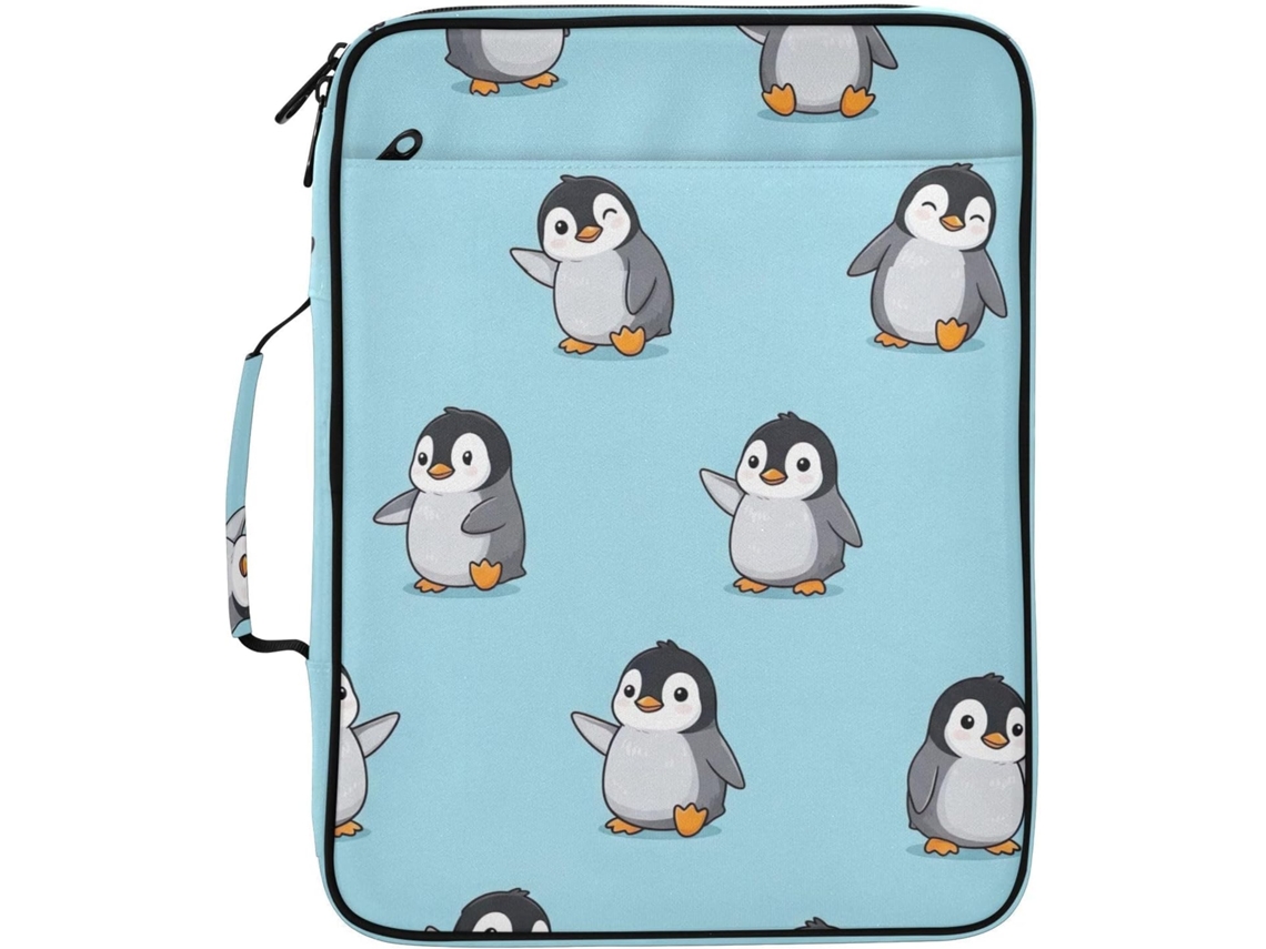 Pasta Expansível Com Desenho De Um Pinguim Azul Fofo, Organizador De 3 Argolas Com 7 Bolsos Sanfonados Escola