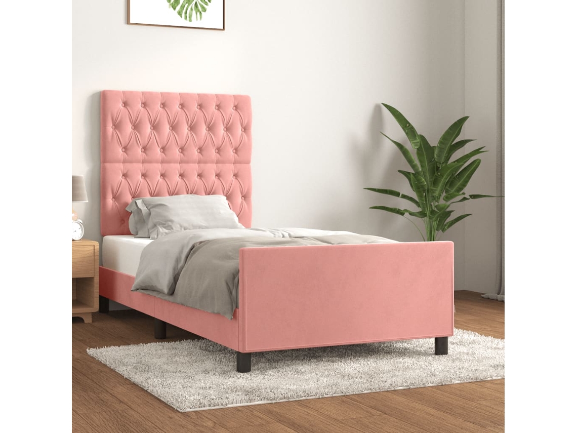 Vidaxl Estrutura De Cama C/ Cabeceira 100x200 Cm Veludo Rosa