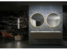 Espelho Redondo Led On/Off Moldura Dourada Fosca Anti-Embaciamento 60Cm MICE COLLECTION