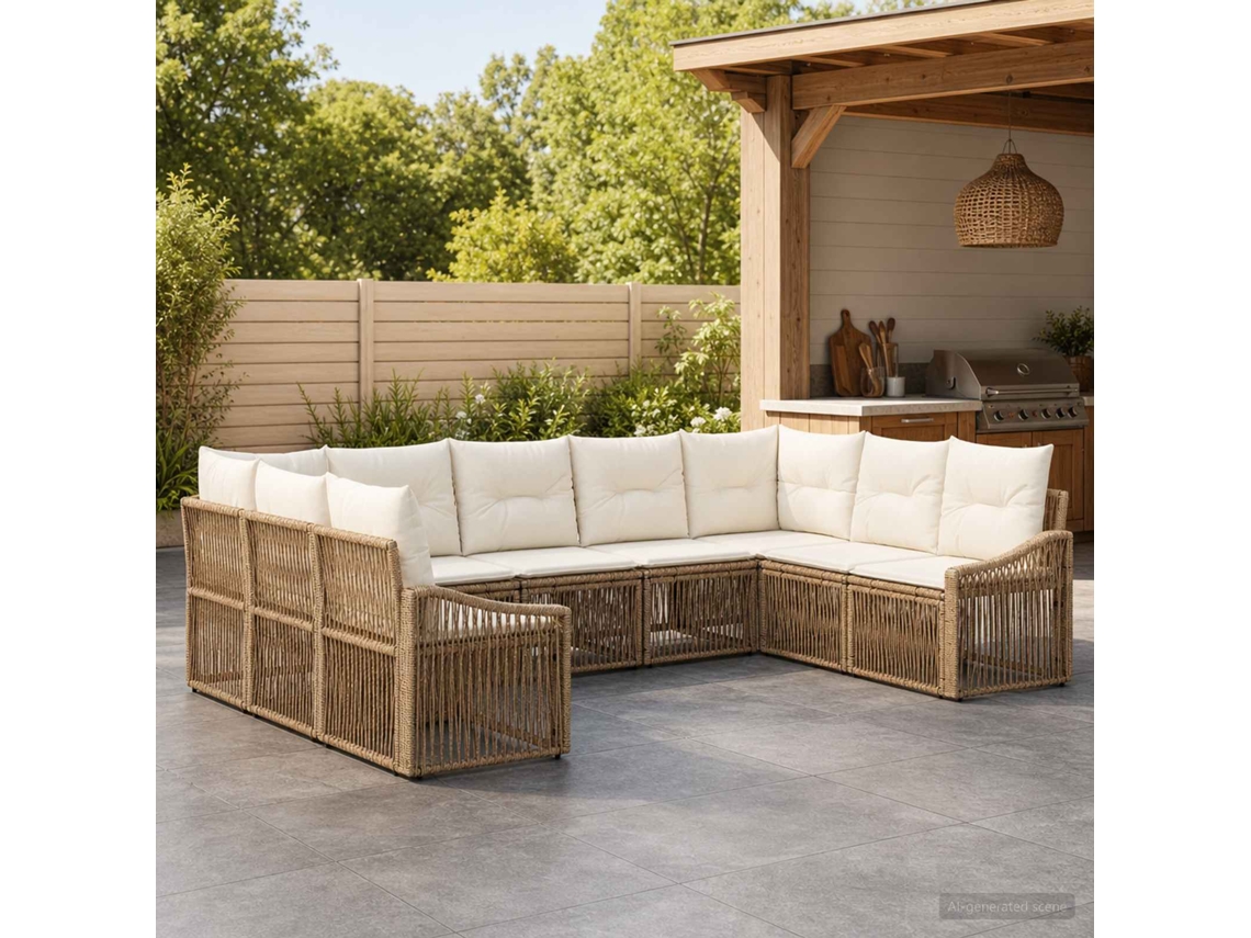 Vidaxl Conjunto De Sofá De Jardim 9 Unid. Bege Vime Pe