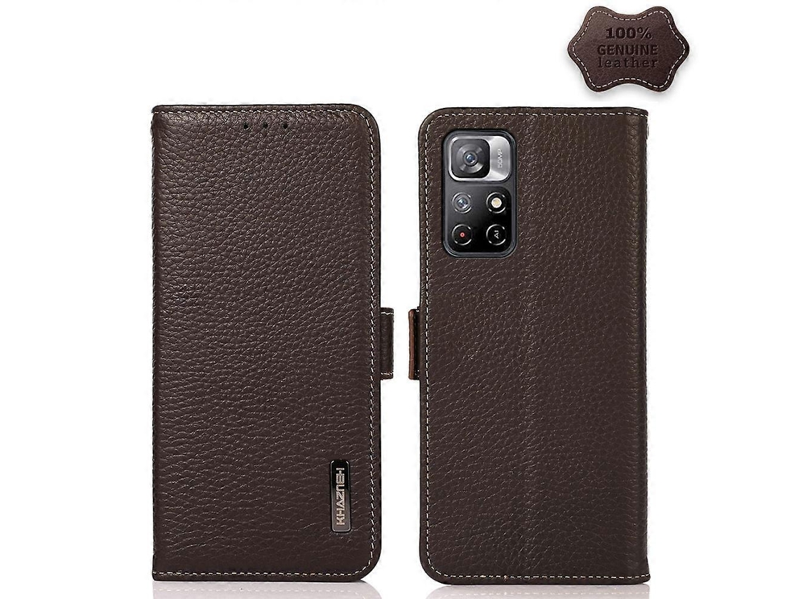 Capa Para Celular Xiaomi Redmi Note 11 Khazneh Em Couro De Lichia Com Fecho Magnético Lateral E Proteção Rfid (marrom)