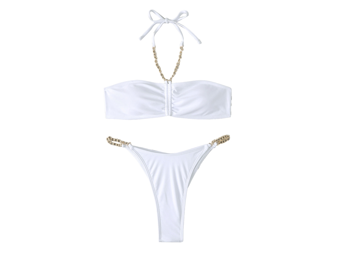 Biquíni Push Up Branco Duas Peças com Corrente Dourada Tamanho M