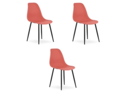 Cadeira De Jantar Conjunto De 3 Peças Kaleo Assento Vermelho, Pernas Pretas, Assento Ergonômico, Pés Niveladores Ajustáveis