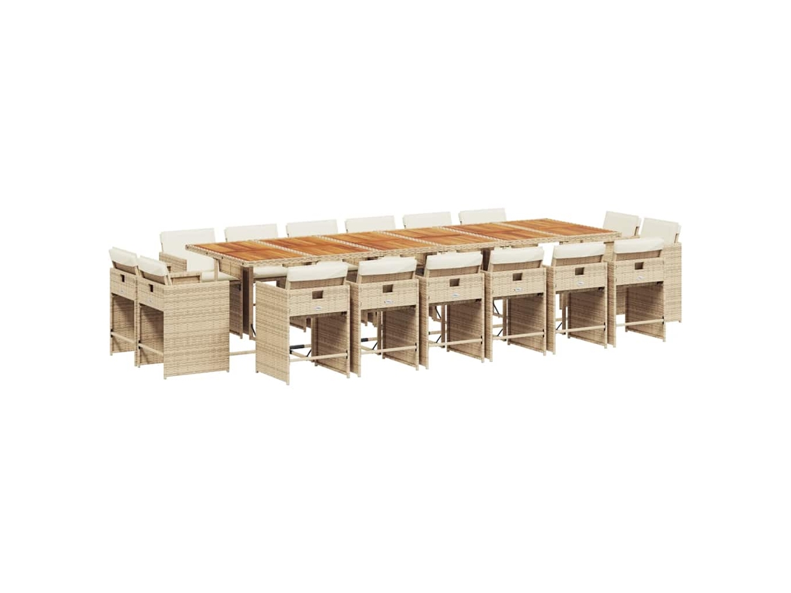Conjunto de Jantar 17 Pcs para Jardim com Almofadões Vime Pe Bege MAISON EXCLUSIVE (17 pcs)