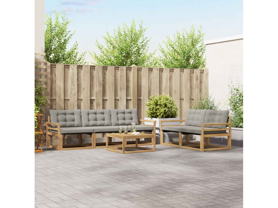 Vidaxl Conjunto De Sofás Para Exterior 6 Pcs Branco E Cinzento-claro