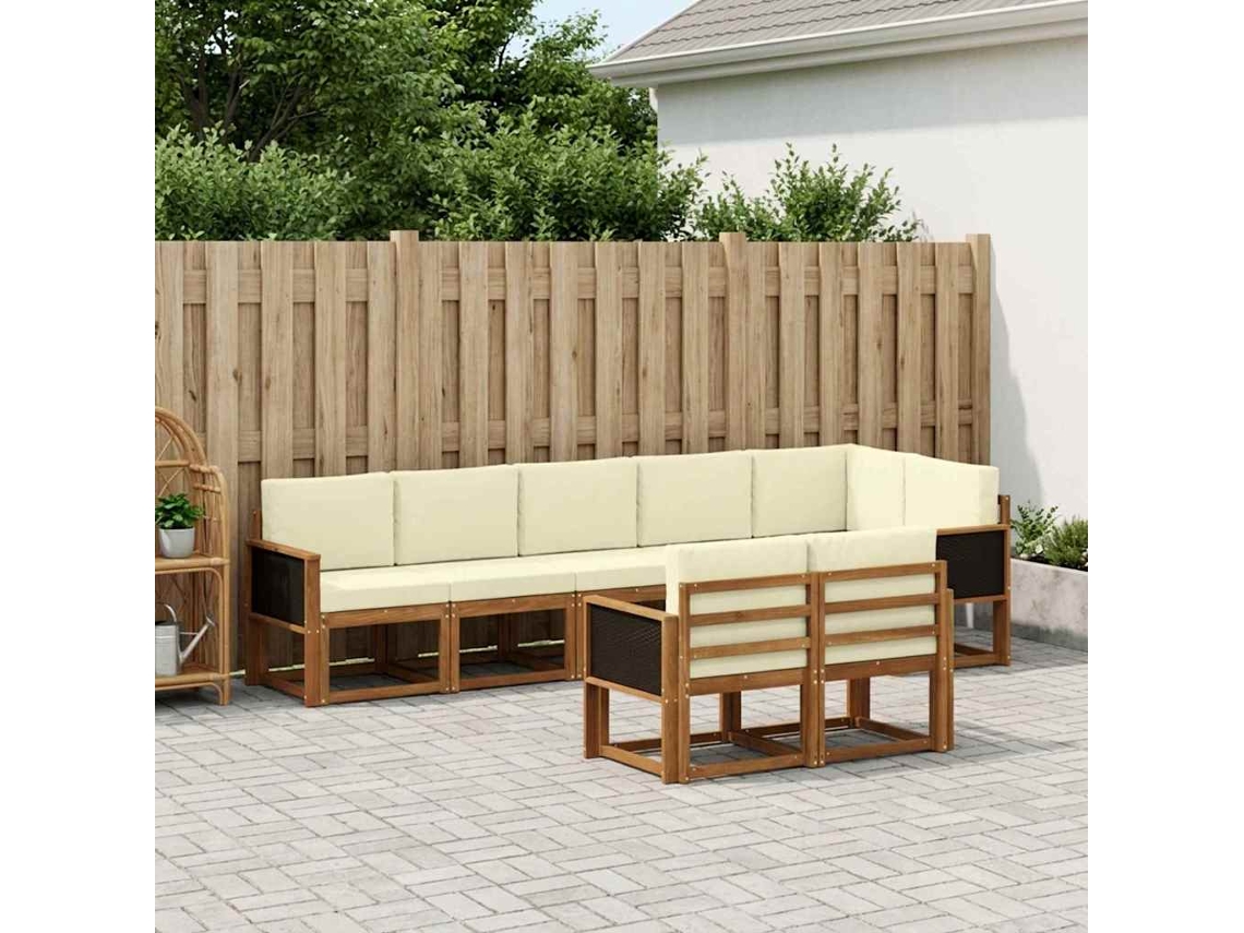 Vidaxl Conjunto De Sofás Para Exterior 8 Pcs Natural E Creme Poliéster
