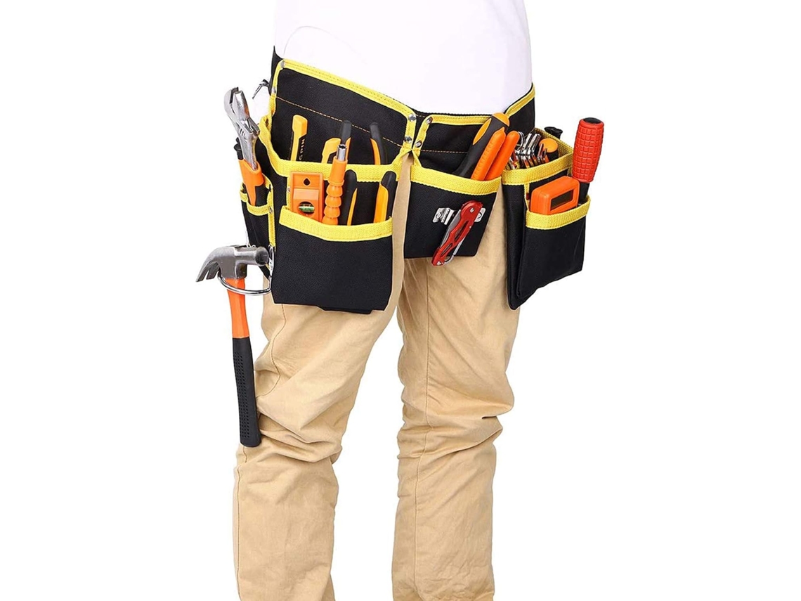 Bolsa de ferramentas de pano oxford, bolsa de cintura reforçada, manutenção, eletricista, amarela e preta, resistente ao desgaste, cintura dupla