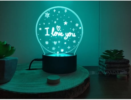 Candeeiro 3d I Love You 5 Lâmpada Mágica