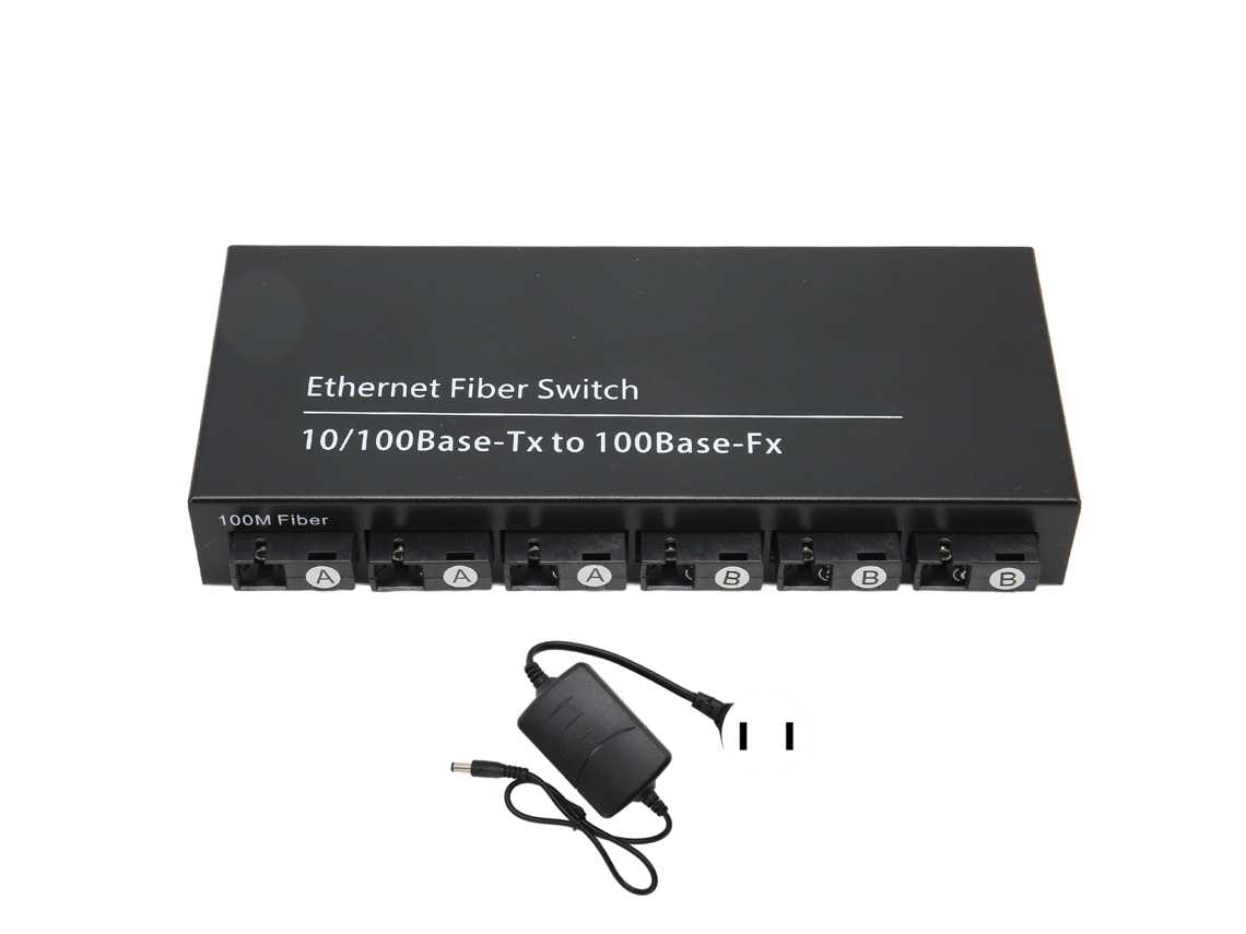 Aetheria switch de Fibra Ethernet 6 Portas Ópticas 2 Elétricas Tx1310nm Rx1550nm Transceiver 25km Us Plug