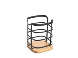 Organizador De Talheres Dkd Home Decor Natural Preto Aço Bambu (12 X 12 X 14,5 Cm)