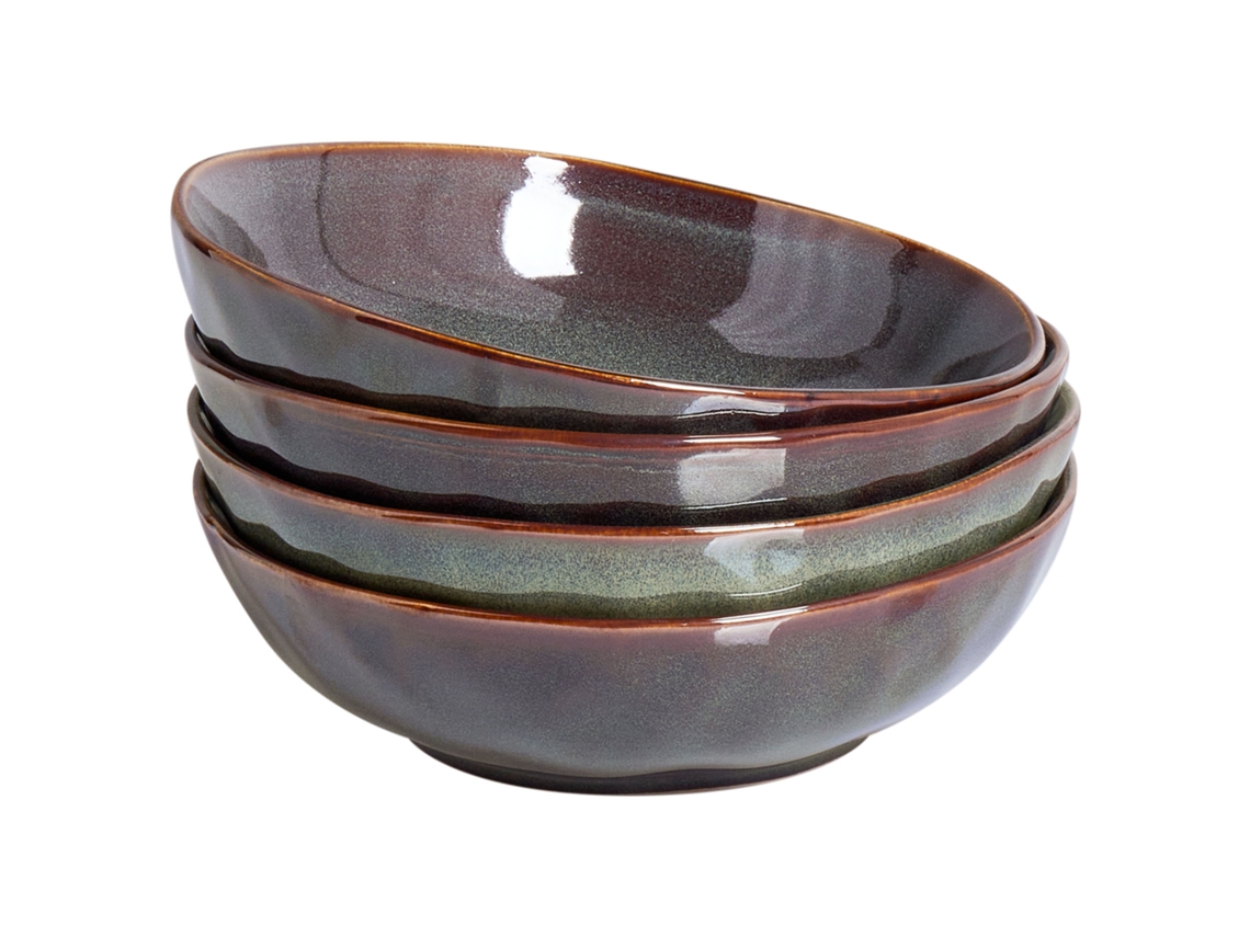 Conjunto De 4 Pratos Fundos Thyme Grés Verde Escuro
