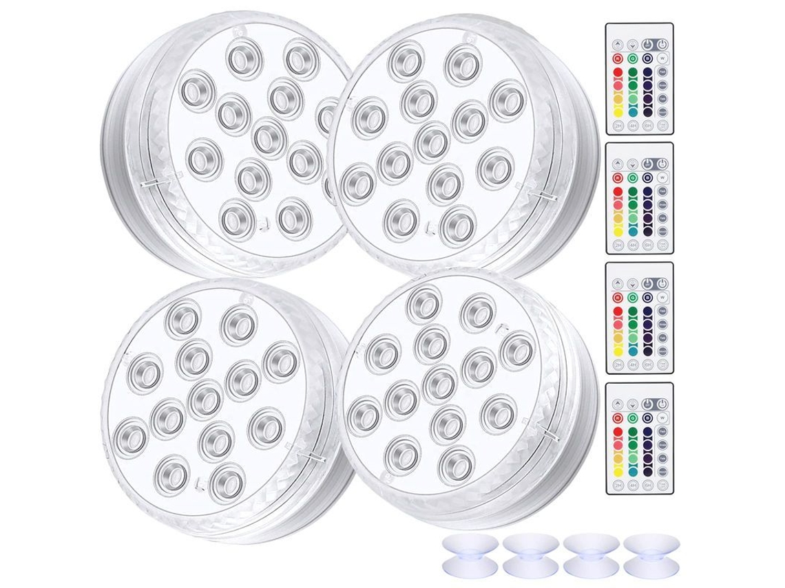 Luzes LED submersíveis Nova Line, 4 unidades com controle remoto RGB para decoração de estantes de peixes