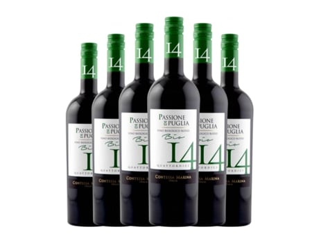 Vinho CONTESSA MARINA Passione 14 Quattordici cm Rosso Puglia (0.75 L - 6 Unidades)