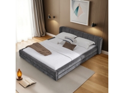 Cama Casal 140x200cm Tecido Chenille Robusta Cinza Escuro Sem Colchão