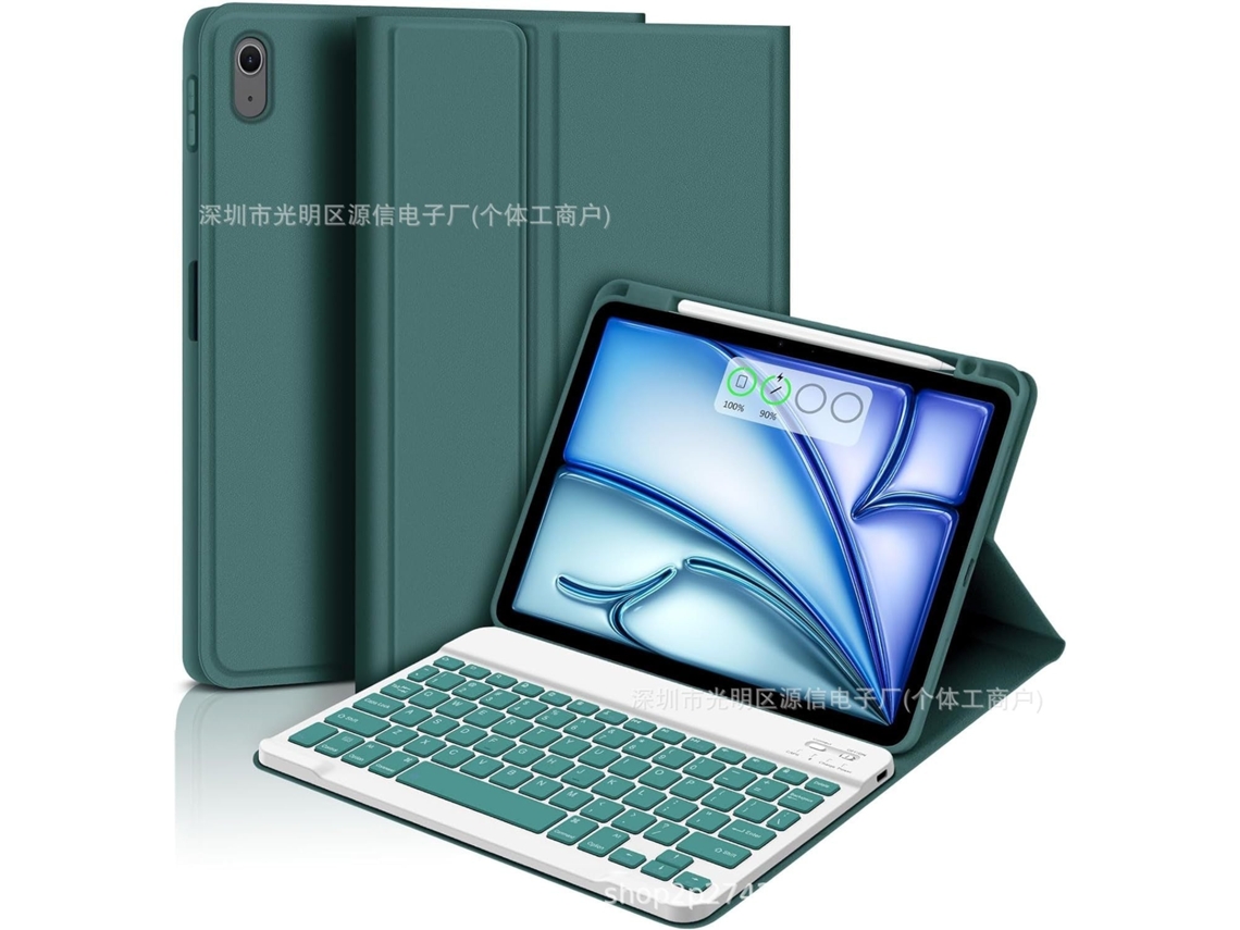 Capa Com Teclado Para Tablet Lurelia, Compatível Com I Pad Pro 11 (modelo 2024, Verde, Teclado Bluetooth, Rato 2.4g