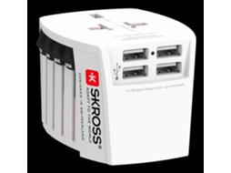 Adaptador De Viagem Skross Com Aterramento Mundial+ 4 Portas Usb, A, 4, 8 A