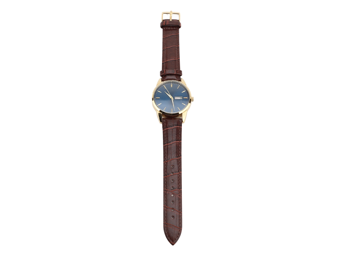 Relógio Quartz Masculino Luminoso Display Data 30m Resistente À Água Pulseira de Couro Pu