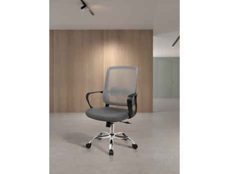 Cadeira de Estudo HISPANOHOGAR Mylo Tecido e Rede Cinzento com Rodas 100-110X66X61 Cm