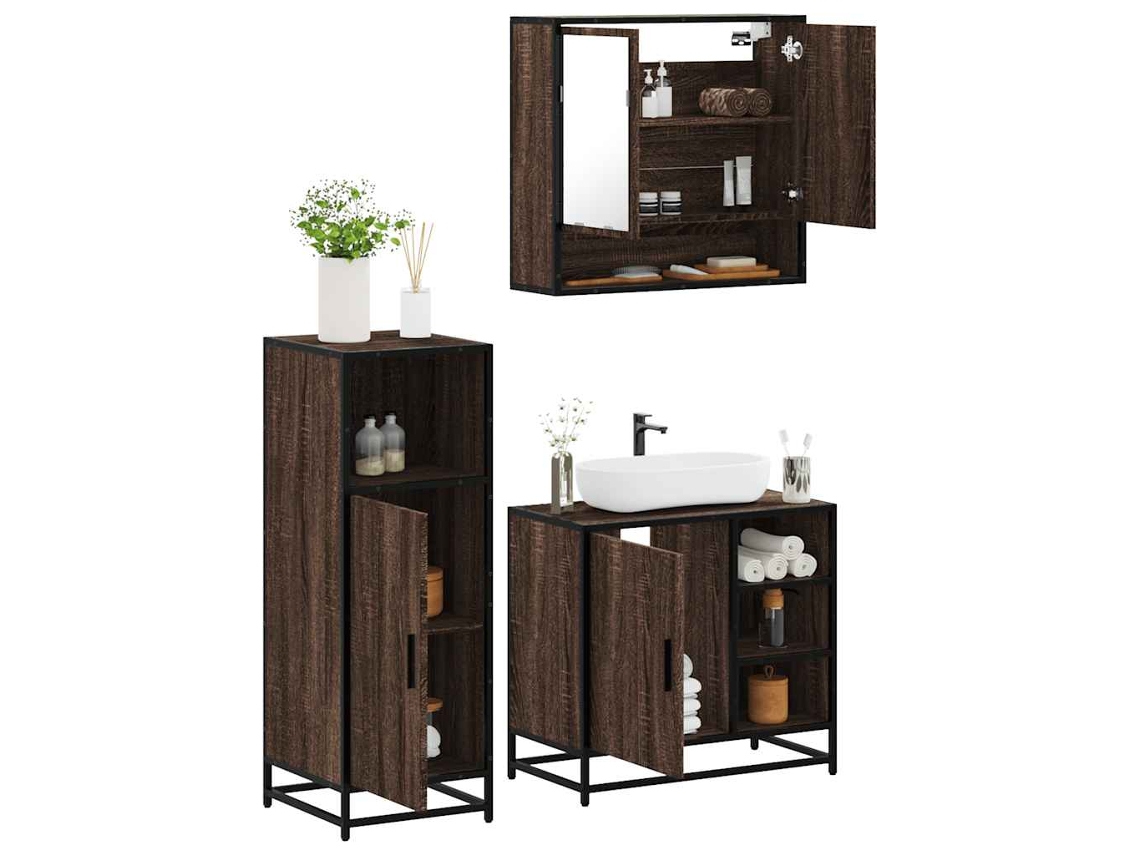 Vidaxl 3 Pcs Conj. Móveis Wc Derivados Madeira Cor Carvalho Castanho
