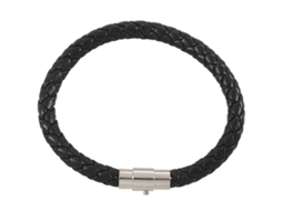2026 pulsera de Cuero Auténtico Trenzada 6mm para Hombre Con Clasp de Acero Inoxidable Color Negro 20.3cm