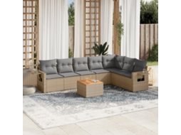 Vidaxl 8 Pcs Conj. Sofás Jardim C/ Almofadões Vime Pe Bege Misturado