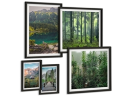 Conjunto De Pinturas Ilustrações Retrô De Cidades Do Mundo Moldura Preta Quadros Para O Escritório Espelharte (conjunto De 5 Imagens)