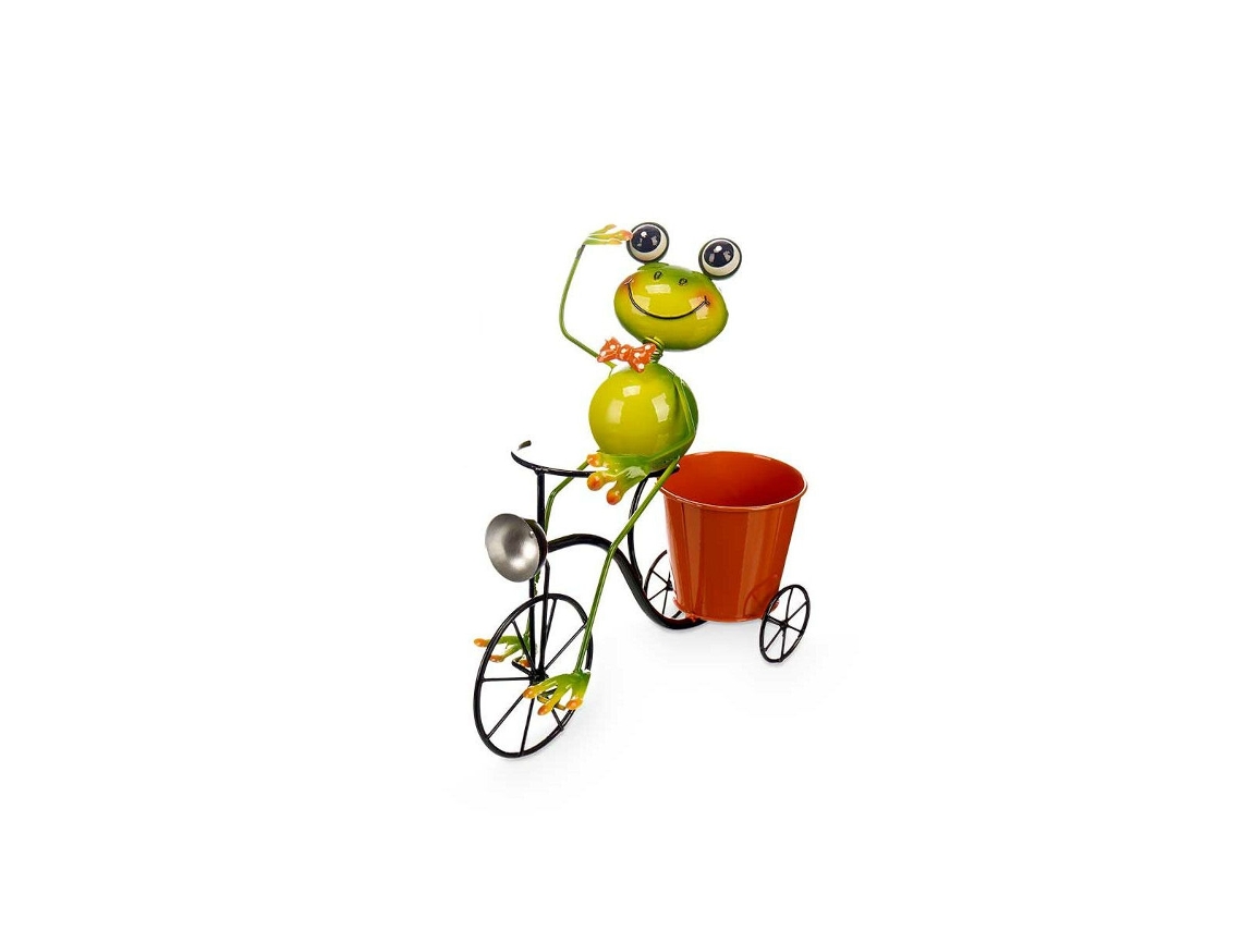 Plantador Amarelo Vermelho Verde Metal Bicicleta Rã 31,5 x 32 x 17 cm