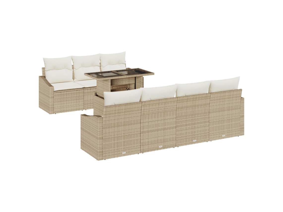 Conjunto 8 Sofá De Jardim Vidaxl Bege Vime Pe (100 X 55 X 73 Cm)