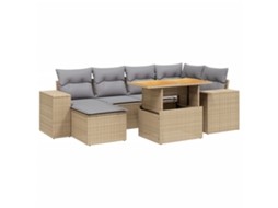 Conjunto de 7 Sofás para Jardim com Almofadões Vime Pe Bege MAISON EXCLUSIVE (7 pcs)