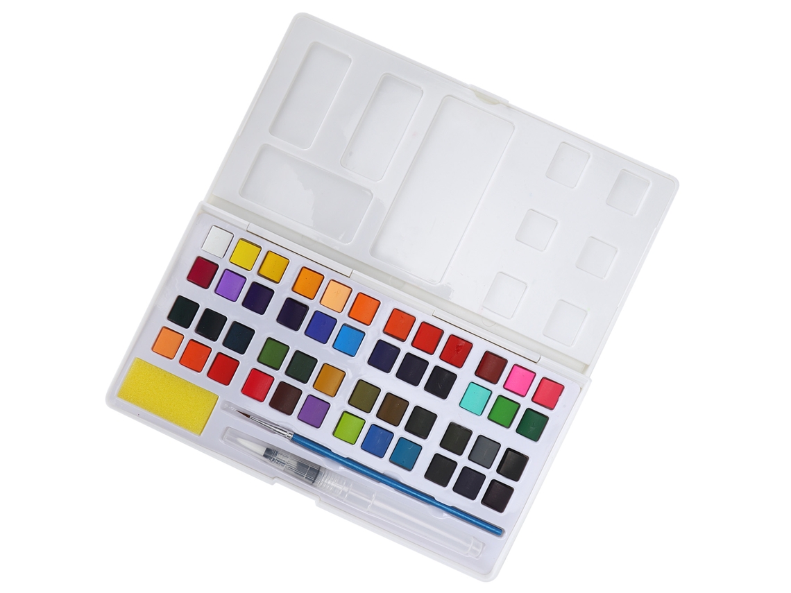 Set De Pintura Acuarela Profesional Portátil 48 Colores Con Lápiz Esponja En Caja Plástica