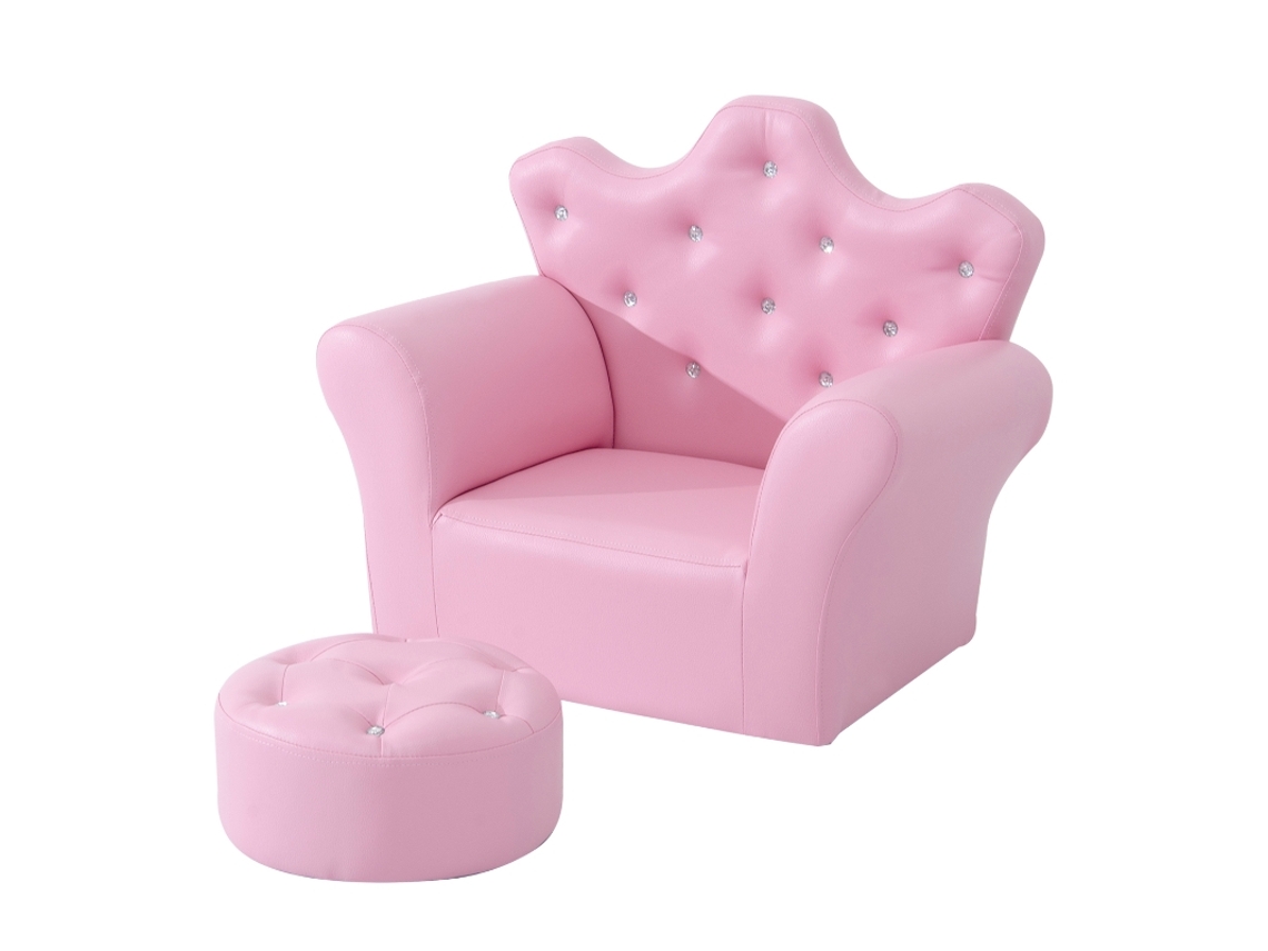 Sofa Infantil Com Puff, Sofá Princesa Para Crianças, Mini Couch Para Quarto, Sala De Jogos E Cantinho De Abraços, Rosa