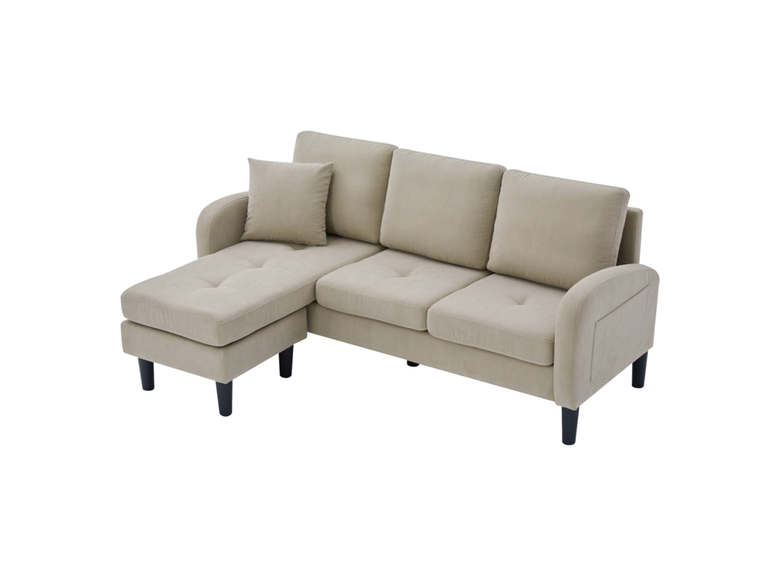 Sofá De Canto L Com Chaise Longue 3 Lugares, Design Modular Em Tecido De Corda, Pernas De Plástico, Ideal Para Salas E Escritórios 166x118x77 Cm