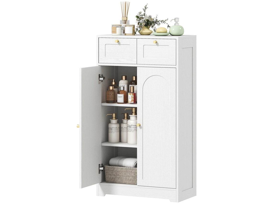 Armário Banheiro Estreito 2 Gavetas E Porta Arqueada, 60x30x108 Cm, Branco Texturizado