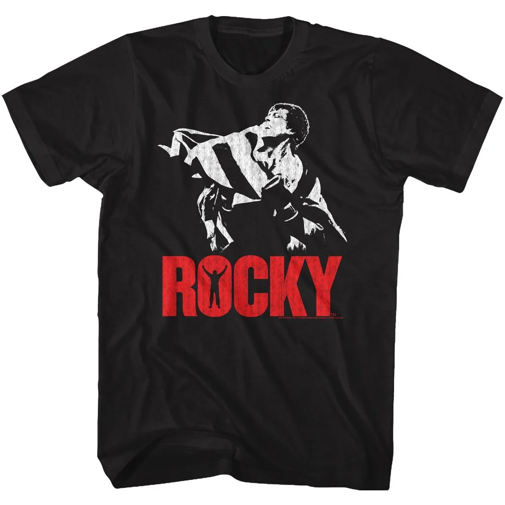 Rockinstone Rocky Movie Flag Black Adult T-shirt Size:l