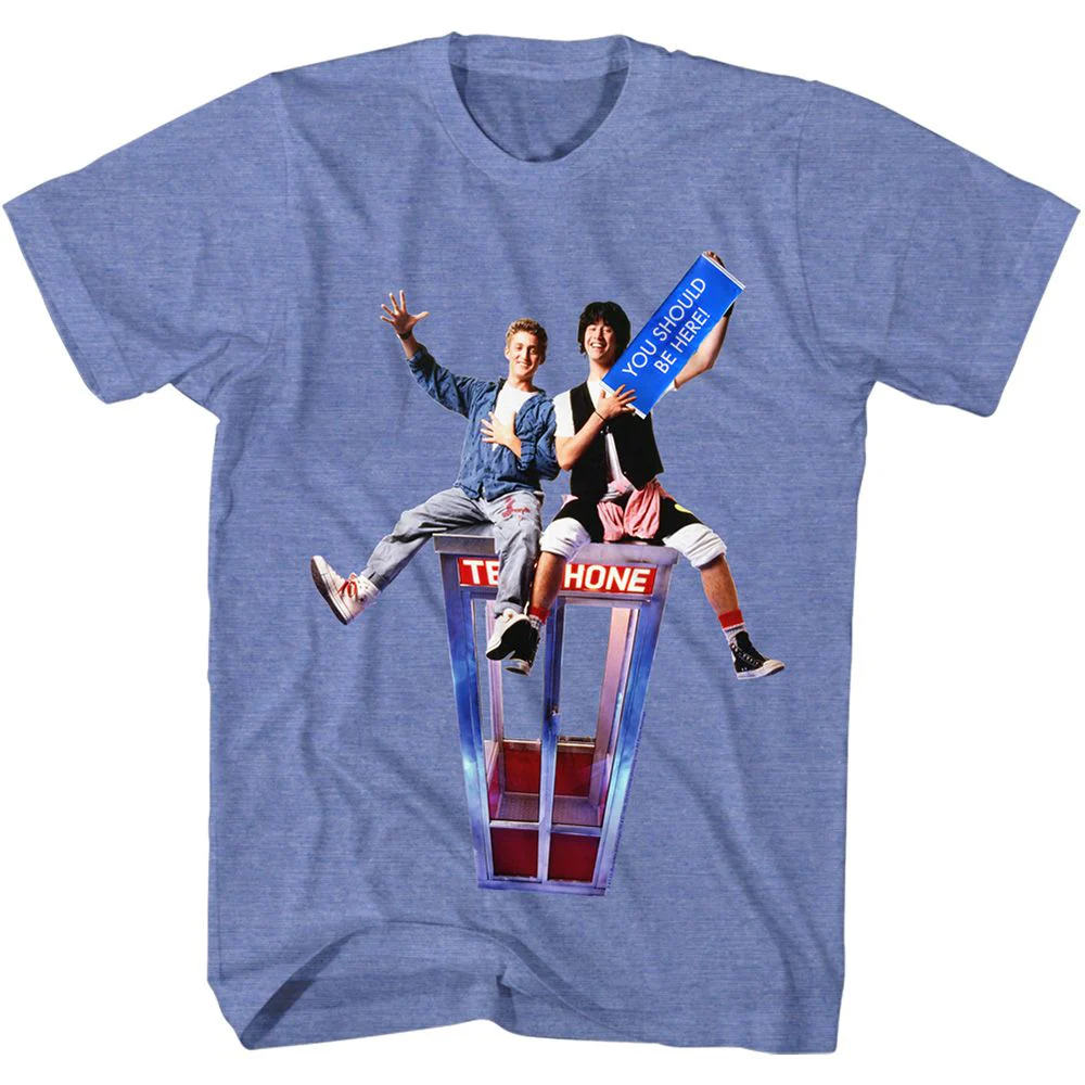 Unisex Adult T-shirt Rockinstone Bill And Ted Should Be Here Heather Light Blue Sizes