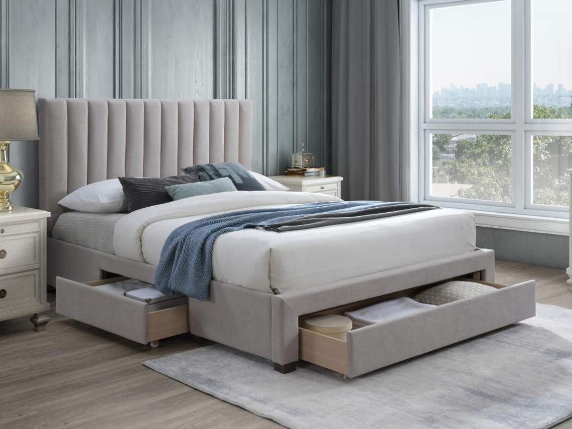 Estrutura de cama LIAKO VENTE-UNIQUE.PT Bege 160x200 cm - Com colchão - Com sommier