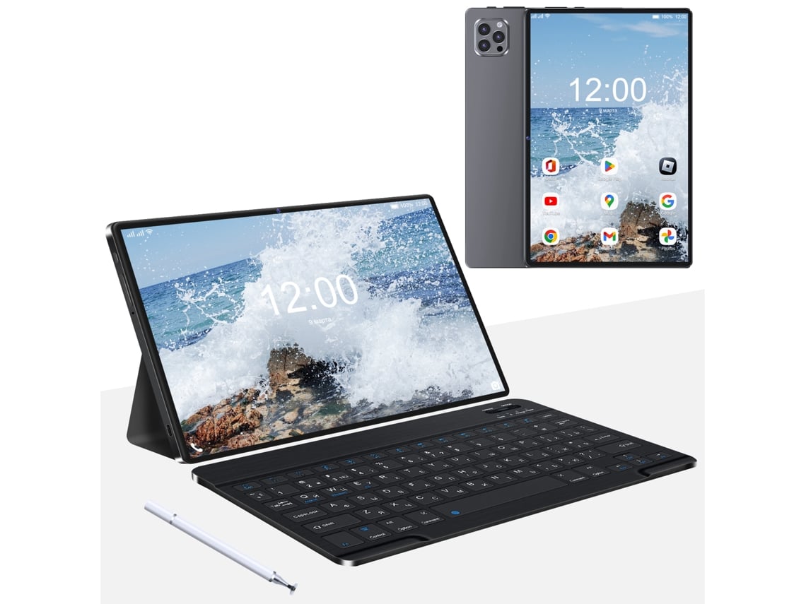 Tablet WUXIAN V62 + Teclado Bluetooth + Capa de Couro + Auriculares + Caneta (10.1'' - 64 GB - 4 GB RAM - Wi-Fi+4G - Preto)