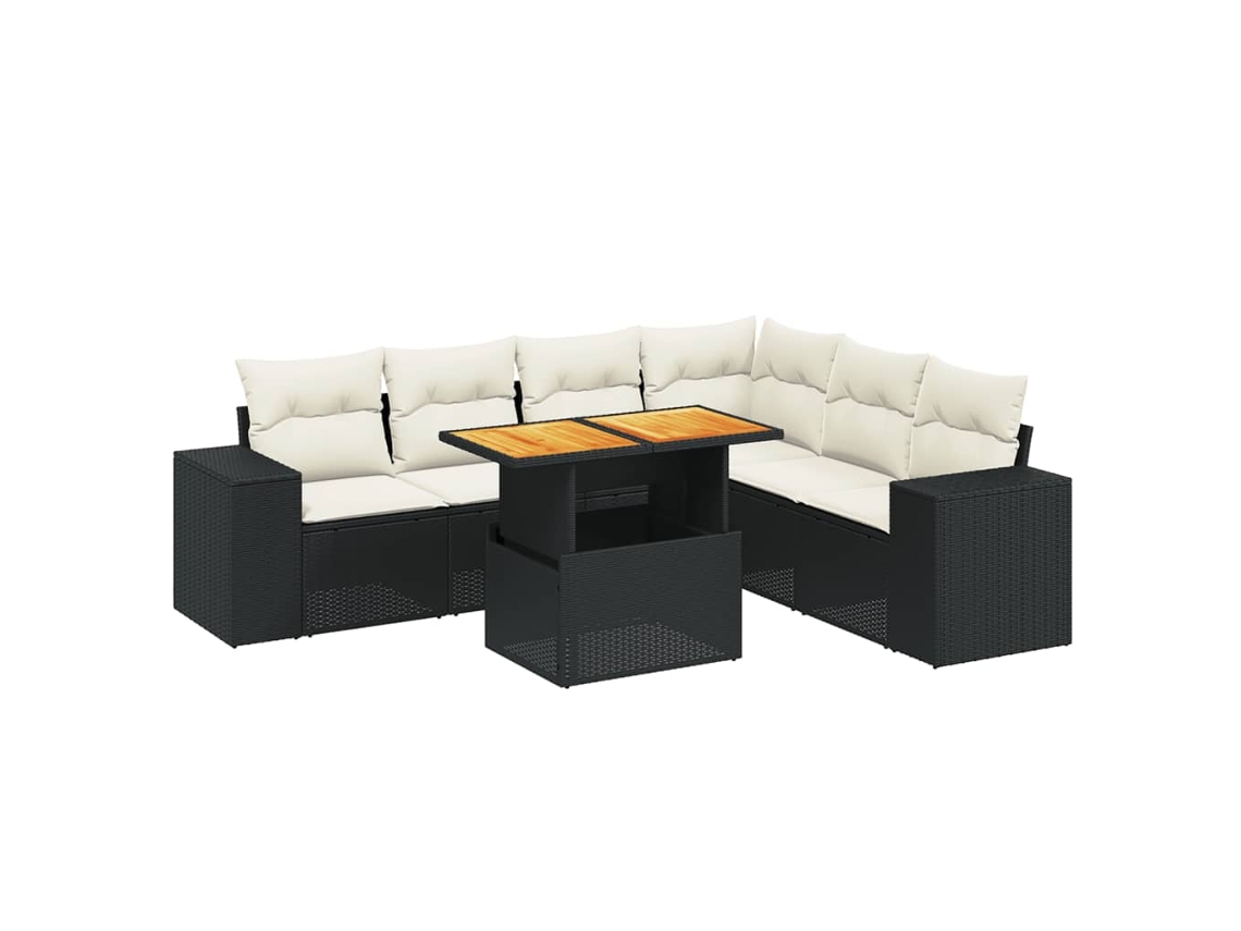 Conjunto de 7 sofás para jardim com almofadões Vime Pe Preto MAISON EXCLUSIVE (7 peças)