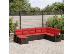 Vidaxl 8 Pcs Conjunto Sofás De Jardim C/ Almofadões Vime Pe Castanho