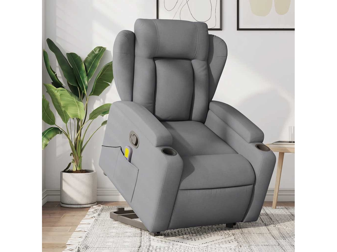 Vidaxl Poltrona Reclinável Massagens Tecido Cinzento-claro