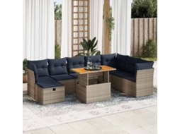 Vidaxl 9 Pcs Conj. Sofás Jardim C/ Almofadões Vime Pe/acácia Castanho