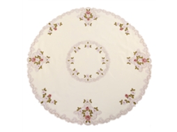Mantel de Mesa Redondo Bordado Floral em Poliéster 120cm S/MARCA