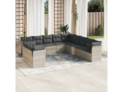 Vidaxl 11 Pcs Conjunto Sofás De Jardim C/ Almofadões Vime Pe Cinzento