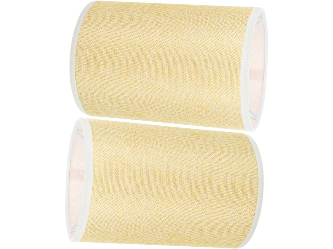 Cúpula Decorativa Redonda Em Linho Amarelo, Conjunto De 2, Diâmetro Padrão, Compatível Com Abajures E Luminárias De Chão.