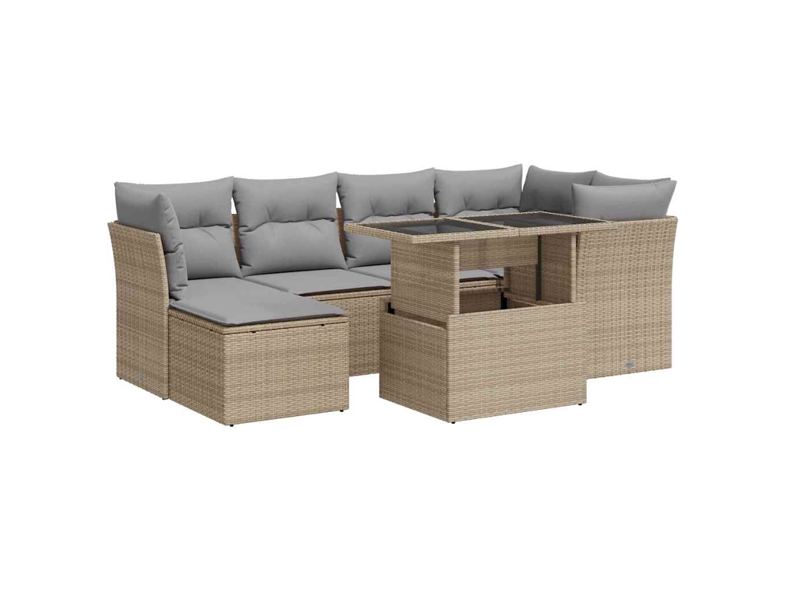 Conjunto 7 de sofás de jardim VIDAXL Bege Rattan / Vime(100 x 55 x 73 cm)