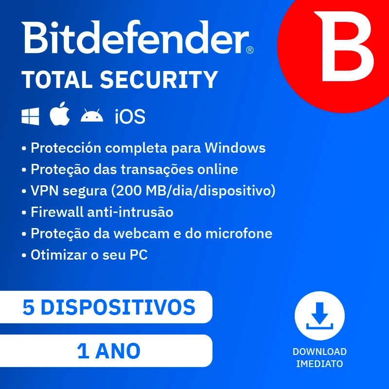 BITDEFENDER Total Security (5 Dispositivos - 1 Ano - Smartphone/PC/Tablet - Formato Digital)